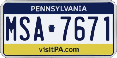 PA license plate MSA7671