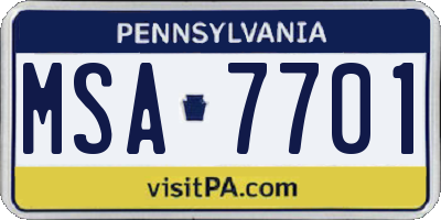 PA license plate MSA7701