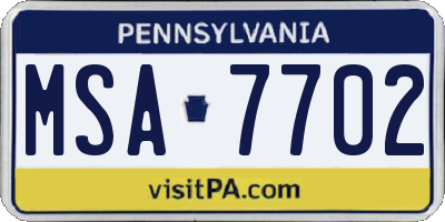 PA license plate MSA7702