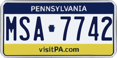 PA license plate MSA7742