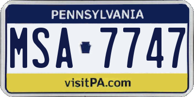 PA license plate MSA7747