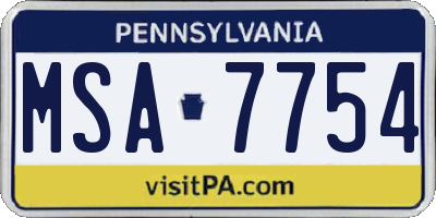 PA license plate MSA7754