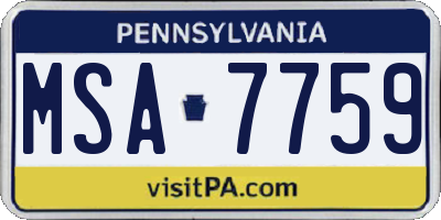 PA license plate MSA7759
