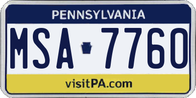 PA license plate MSA7760