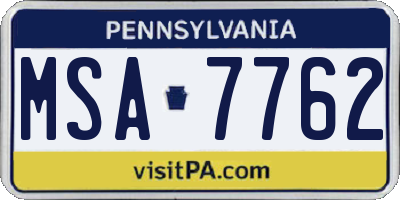 PA license plate MSA7762