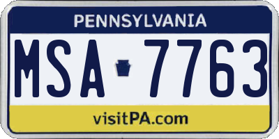 PA license plate MSA7763