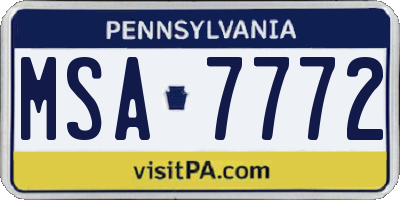 PA license plate MSA7772