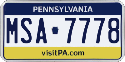 PA license plate MSA7778
