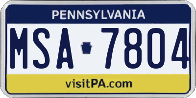 PA license plate MSA7804