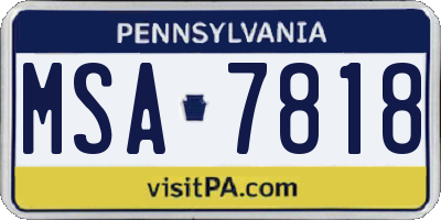 PA license plate MSA7818