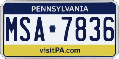PA license plate MSA7836
