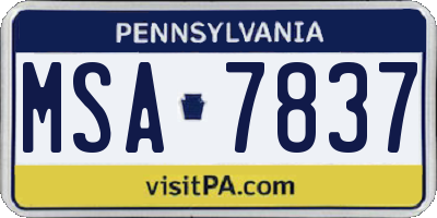 PA license plate MSA7837