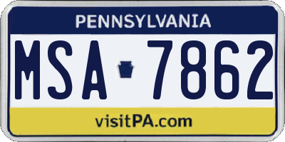 PA license plate MSA7862