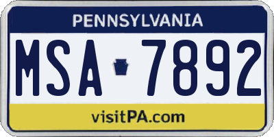 PA license plate MSA7892