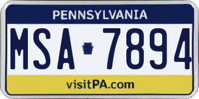 PA license plate MSA7894