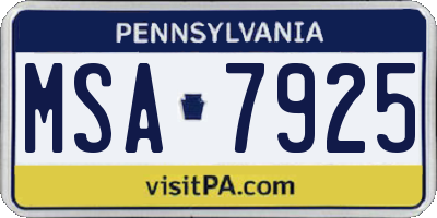 PA license plate MSA7925