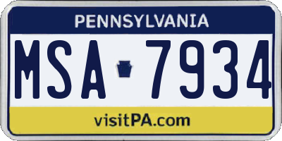 PA license plate MSA7934