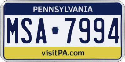 PA license plate MSA7994