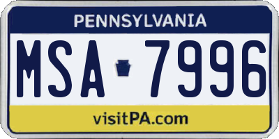 PA license plate MSA7996
