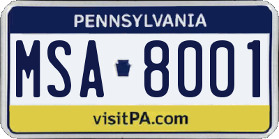 PA license plate MSA8001