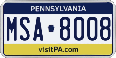 PA license plate MSA8008