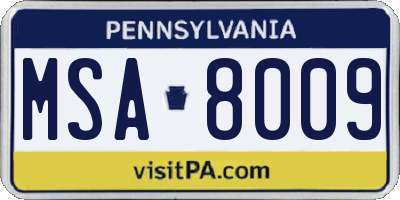 PA license plate MSA8009