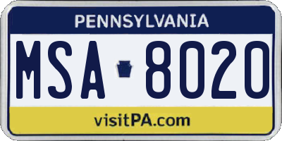 PA license plate MSA8020