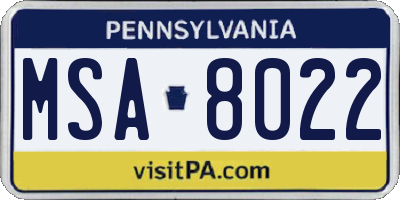 PA license plate MSA8022