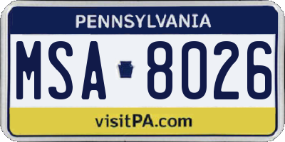 PA license plate MSA8026