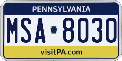 PA license plate MSA8030