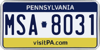 PA license plate MSA8031