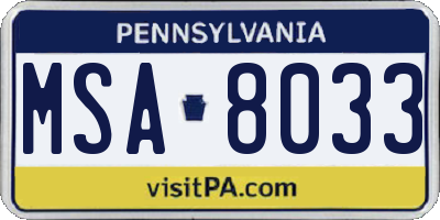 PA license plate MSA8033