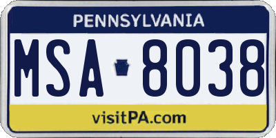 PA license plate MSA8038
