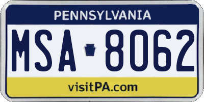 PA license plate MSA8062