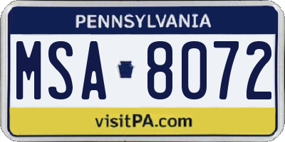 PA license plate MSA8072