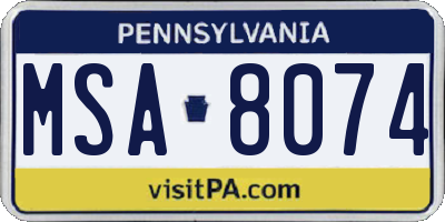 PA license plate MSA8074