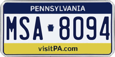 PA license plate MSA8094