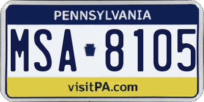 PA license plate MSA8105
