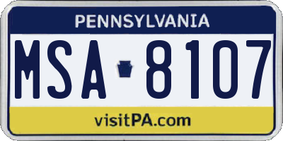 PA license plate MSA8107