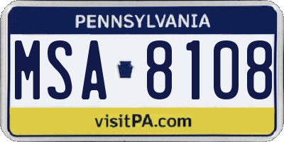 PA license plate MSA8108