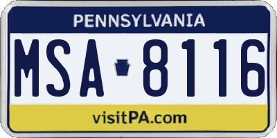 PA license plate MSA8116