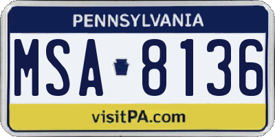 PA license plate MSA8136