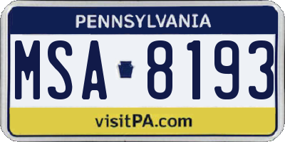 PA license plate MSA8193