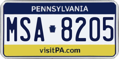 PA license plate MSA8205