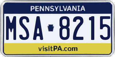PA license plate MSA8215