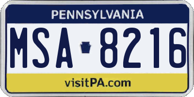 PA license plate MSA8216