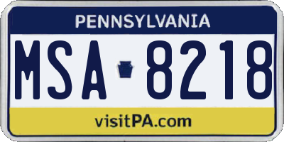 PA license plate MSA8218