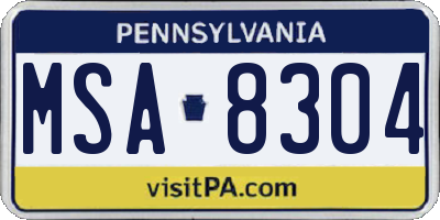 PA license plate MSA8304