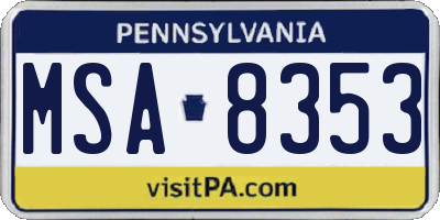 PA license plate MSA8353