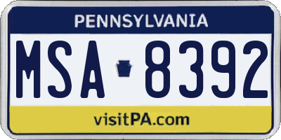 PA license plate MSA8392
